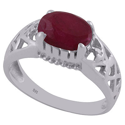 Gorgeous Jali Cut Work Around Red Corundum Oval Shape 925 Sterling Solid Silver Ring - R1002143-25