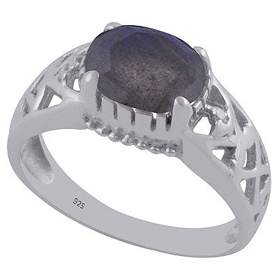 Gorgeous Jali Cut Work Around Labradorite Oval Shape 925 Sterling Solid Silver Ring - R1002143-9