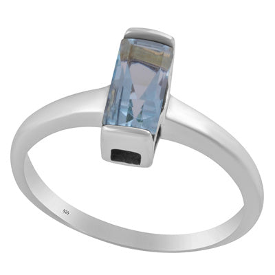 Elegant Blue Topaz Rectangle Shape 925 Sterling Solid Silver Ring - R1002152-18