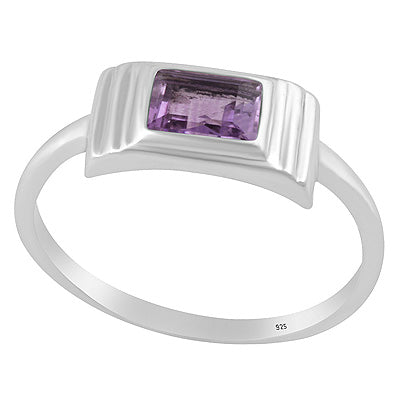Layered Setting Around Amethyst Rectangle Shape 925 Sterling Solid Silver Ring - R1002153-1