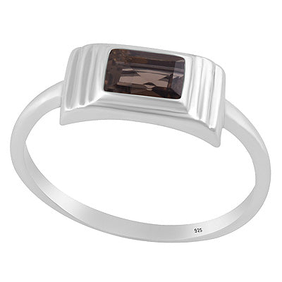 Layered Setting Around Smoky Topaz Rectangle Shape 925 Sterling Solid Silver Ring - R1002153-17