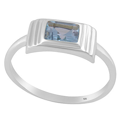 Layered Setting Around Blue Topaz Rectangle Shape 925 Sterling Solid Silver Ring - R1002153-19