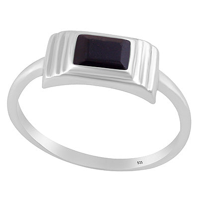 Layered Setting Around Black Onyx Rectangle Shape 925 Sterling Solid Silver Ring - R1002153-27