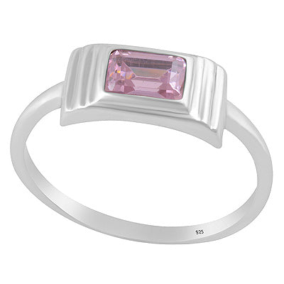 Layered Setting Around Pink Cubic Zirconia Rectangle Shape 925 Sterling Solid Silver Ring - R1002153-29