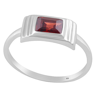 Layered Setting Around Garnet Rectangle Shape 925 Sterling Solid Silver Ring - R1002153-5