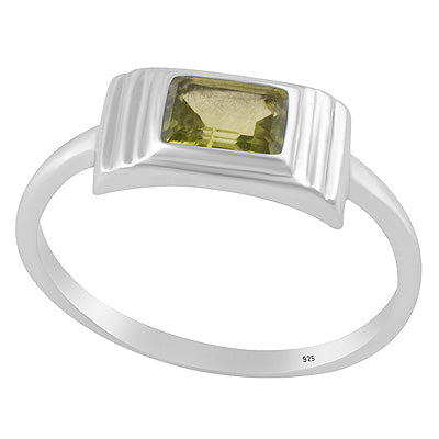 Layered Setting Around Peridot Rectangle Shape 925 Sterling Solid Silver Ring - R1002153-6