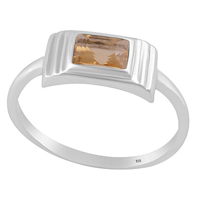 Layered Setting Around Citrine Rectangle Shape 925 Sterling Solid Silver Ring - R1002153-9