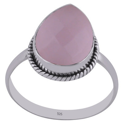Authentic Wire Work Around Rose Quartz Pear Shape 925 Sterling Solid Silver Ring - R1002186-16