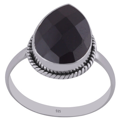 Authentic Wire Work Around Black Onyx Pear Shape 925 Sterling Solid Silver Ring - R1002186-9