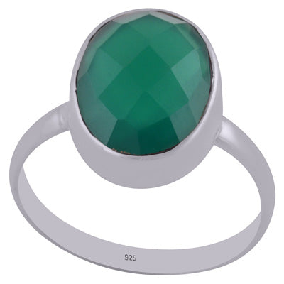 Plain Collet Natural Green Onyx Oval Shape 925 Sterling Solid Silver Ring - R1002192-10