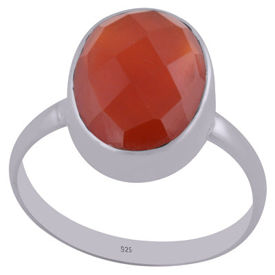 Plain Collet Natural Carnelian Oval Shape 925 Sterling Solid Silver Ring - R1002192-11