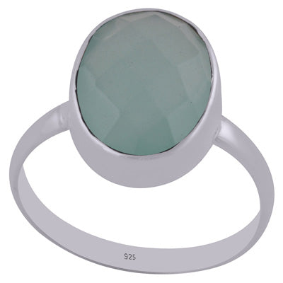 Plain Collet Natural Aqua Chalcedony Oval Shape 925 Sterling Solid Silver Ring - R1002192-13