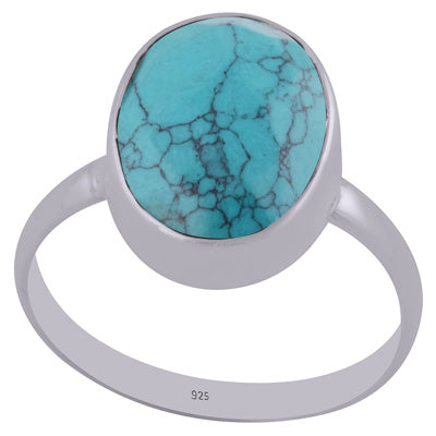 Plain Collet Natural Turquoise Oval Shape 925 Sterling Solid Silver Ring - R1002192-2
