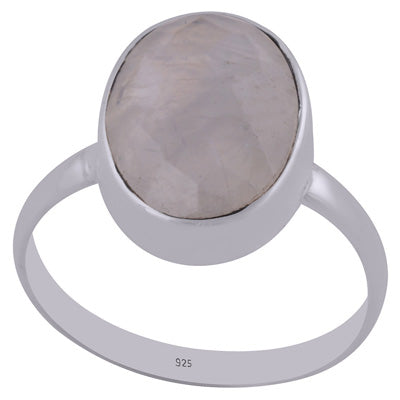 Plain Collet Natural Rainbow Moonstone Oval Shape 925 Sterling Solid Silver Ring - R1002192-3