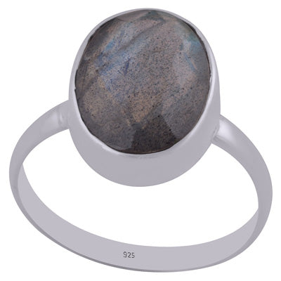 Plain Collet Natural Labradorite Oval Shape 925 Sterling Solid Silver Ring - R1002192-4