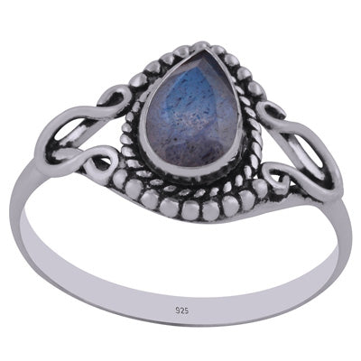 Stunning Twisted Wire & Rawa Work Around Labradorite Pear Shape 925 Sterling Solid Silver Ring - R1002211-11