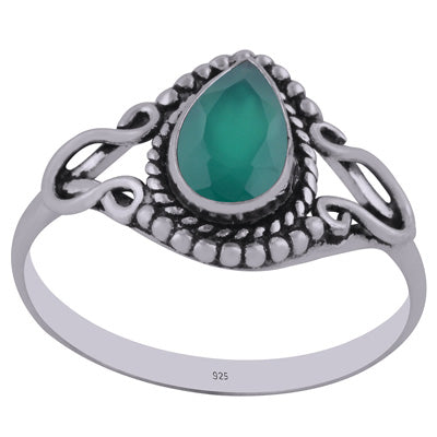 Stunning Twisted Wire & Rawa Work Around Green Onyx Pear Shape 925 Sterling Solid Silver Ring - R1002211-14