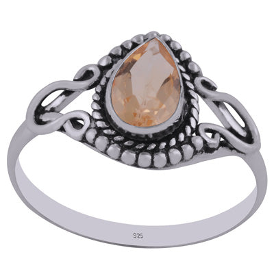 Stunning Twisted Wire & Rawa Work Around Citrine Pear Shape 925 Sterling Solid Silver Ring - R1002211-9