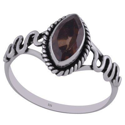 Alluring Twisted Wire Work Pattern Around Smoky Topaz Marquise Shape 925 Sterling Solid Silver Ring - R1002212-12