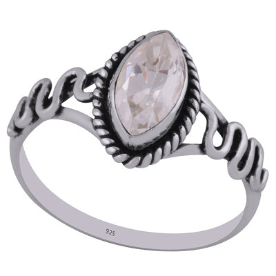Alluring Twisted Wire Work Pattern Around White Cubic Zirconia Marquise Shape 925 Sterling Solid Silver Ring - R1002212-14