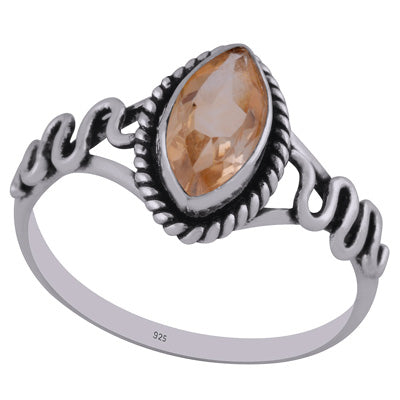 Alluring Twisted Wire Work Pattern Around Citrine Marquise Shape 925 Sterling Solid Silver Ring - R1002212-8