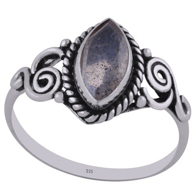 Stunning Handcrafted Twisted Wire Work Around Labradorite Marquise Shape 925 Sterling Solid Silver Ring - R1002213-10