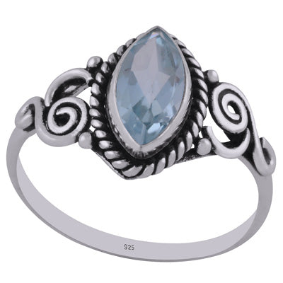 Stunning Handcrafted Twisted Wire Work Around Blue Topaz Marquise Shape 925 Sterling Solid Silver Ring - R1002213-11