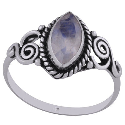 Stunning Handcrafted Twisted Wire Work Around Rainbow Moonstone Marquise Shape 925 Sterling Solid Silver Ring - R1002213-9