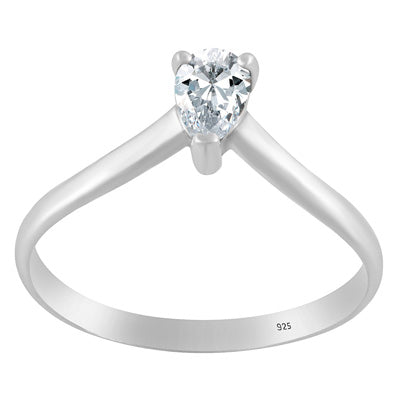 Beautiful Prong Setting Around White Cubic Zirconia Pear Shape 925 Sterling Solid Silver Ring - R1002216-15
