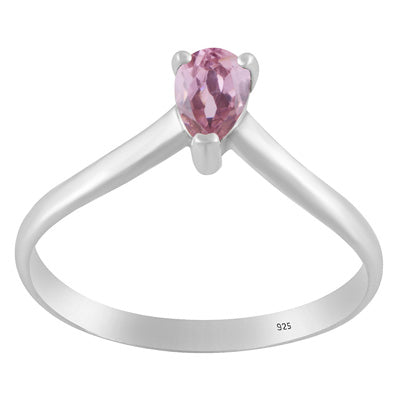 Beautiful Prong Setting Around Pink Cubic Zirconia Pear Shape 925 Sterling Solid Silver Ring - R1002216-16