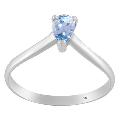 Beautiful Prong Setting Around Blue Topaz Pear Shape 925 Sterling Solid Silver Ring - R1002216-9