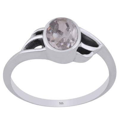 Beautiful Handcrafted Work Around White Cubic Zirconia Oval Shape 925 Sterling Solid Silver Ring - R1002225-13