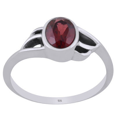 Beautiful Handcrafted Work Around Garnet Oval Shape 925 Sterling Solid Silver Ring - R1002225-2