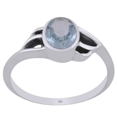 Beautiful Handcrafted Work Around Blue Topaz Oval Shape 925 Sterling Solid Silver Ring - R1002225-9