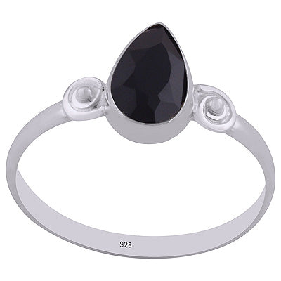 Beautiful Wire & Rawa Work Around Black Onyx Pear Shape 925 Sterling Solid Silver Ring - R1002240-18