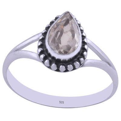 Beautiful Rawa Work Around White Cubic Zirconia Pear Shape 925 Sterling Solid Silver Ring - R1002241-14
