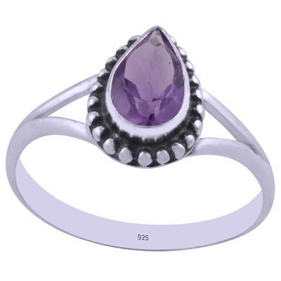 Beautiful Rawa Work Around Amethyst Pear Shape 925 Sterling Solid Silver Ring - R1002241-4