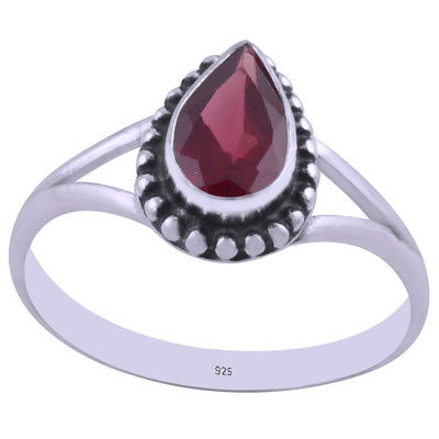 Beautiful Rawa Work Around Garnet Pear Shape 925 Sterling Solid Silver Ring - R1002241-5