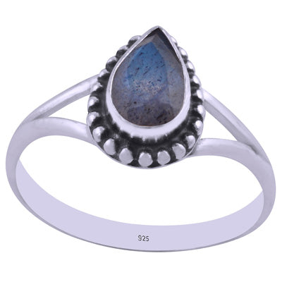 Beautiful Rawa Work Around Labradorite Pear Shape 925 Sterling Solid Silver Ring - R1002241-8