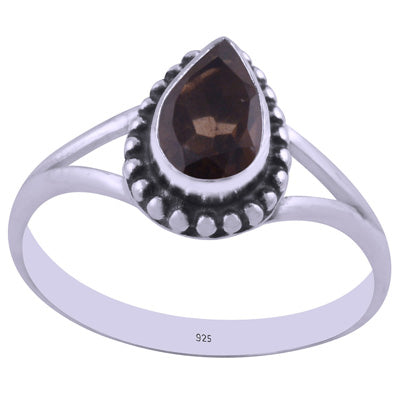 Beautiful Rawa Work Around Smoky Topaz Pear Shape 925 Sterling Solid Silver Ring - R1002241-9