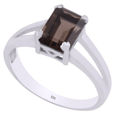 Stunning Cut Out Smoky Topaz Rectangle Shape 925 Sterling Solid Silver Ring - R1002270-28
