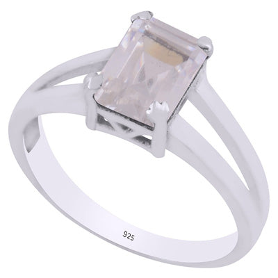 Stunning Cut Out White Cubic Zirconia Rectangle Shape 925 Sterling Solid Silver Ring - R1002270-36