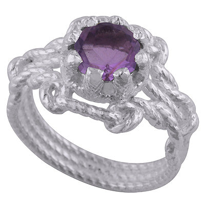 Three Band Design Amethyst Round Shape 925 Sterling Solid Silver Ring - R1002286-1