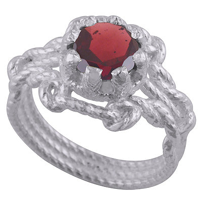 Three Band Design Garnet Round Shape 925 Sterling Solid Silver Ring - R1002286-2