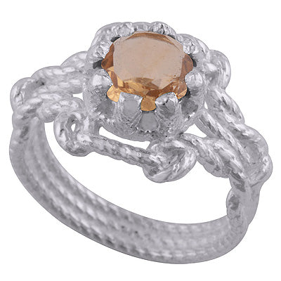 Three Band Design Citrine Round Shape 925 Sterling Solid Silver Ring - R1002286-4