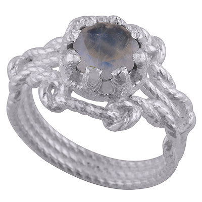 Three Band Design Rainbow Moonstone Round Shape 925 Sterling Solid Silver Ring - R1002286-5