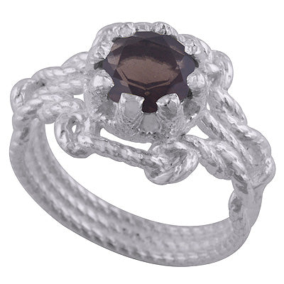 Three Band Design Smoky Topaz Round Shape 925 Sterling Solid Silver Ring - R1002286-7