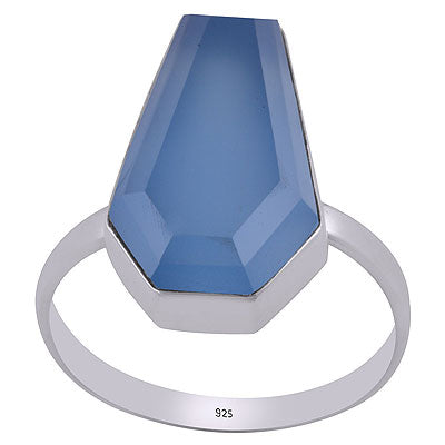 Stunning Gemstone Blue Chalcedony Coffin Shape 925 Sterling Solid Silver Ring - R1002312-10