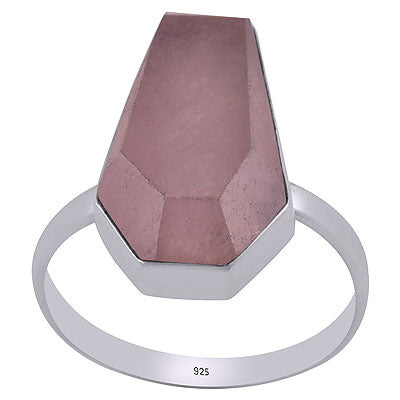 Stunning Gemstone Rose Quartz Coffin Shape 925 Sterling Solid Silver Ring - R1002312-18