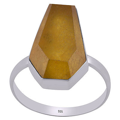 Stunning Gemstone Yellow Jade Coffin Shape 925 Sterling Solid Silver Ring - R1002312-22